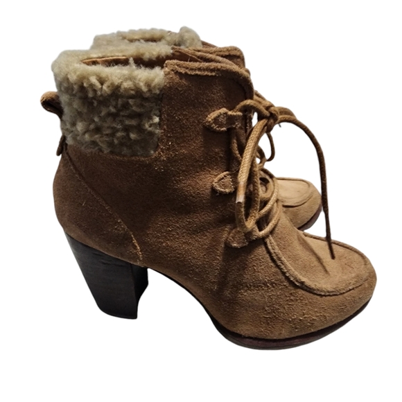 UGG Chestnut Lace Up Analise Heeled Suede Chunky Heel  Ankle Boot - Picture 5 of 9
